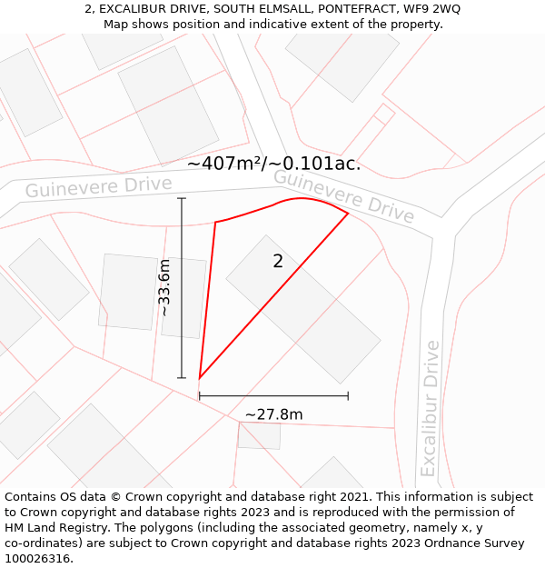 2, EXCALIBUR DRIVE, SOUTH ELMSALL, PONTEFRACT, WF9 2WQ: Plot and title map