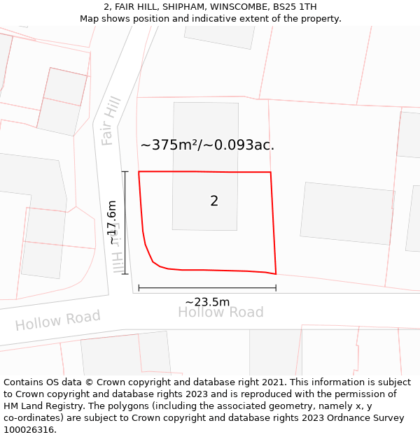 2, FAIR HILL, SHIPHAM, WINSCOMBE, BS25 1TH: Plot and title map