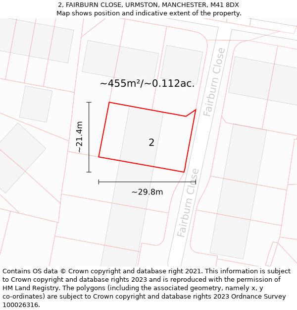 2, FAIRBURN CLOSE, URMSTON, MANCHESTER, M41 8DX: Plot and title map