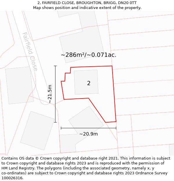 2, FAIRFIELD CLOSE, BROUGHTON, BRIGG, DN20 0TT: Plot and title map