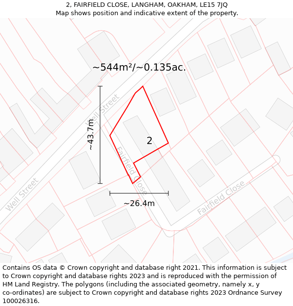 2, FAIRFIELD CLOSE, LANGHAM, OAKHAM, LE15 7JQ: Plot and title map