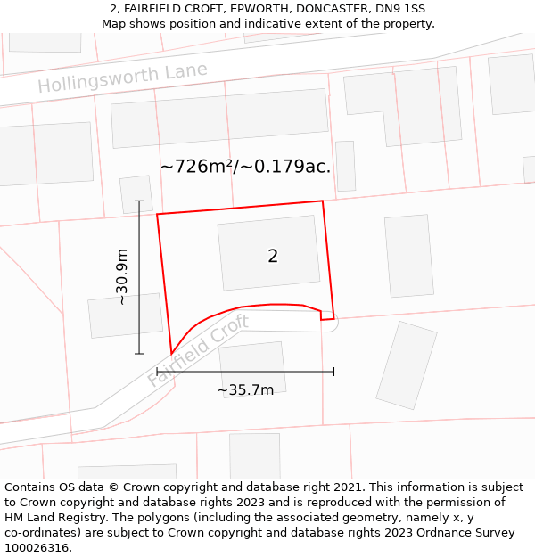 2, FAIRFIELD CROFT, EPWORTH, DONCASTER, DN9 1SS: Plot and title map