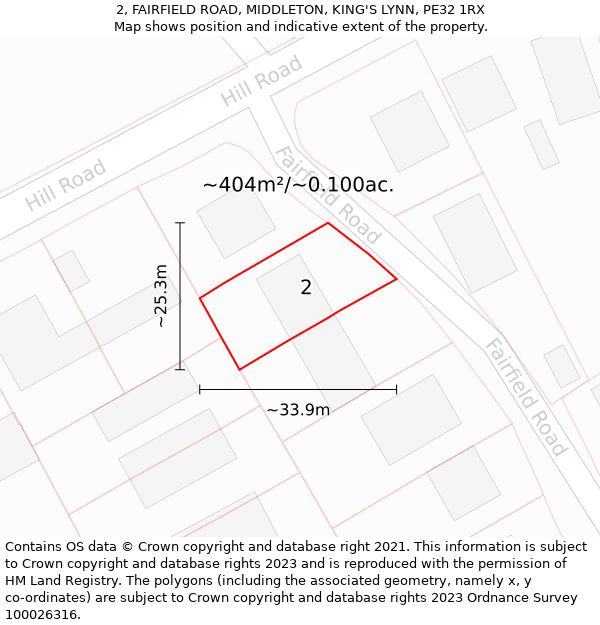 2, FAIRFIELD ROAD, MIDDLETON, KING'S LYNN, PE32 1RX: Plot and title map