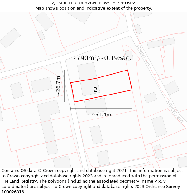 2, FAIRFIELD, UPAVON, PEWSEY, SN9 6DZ: Plot and title map