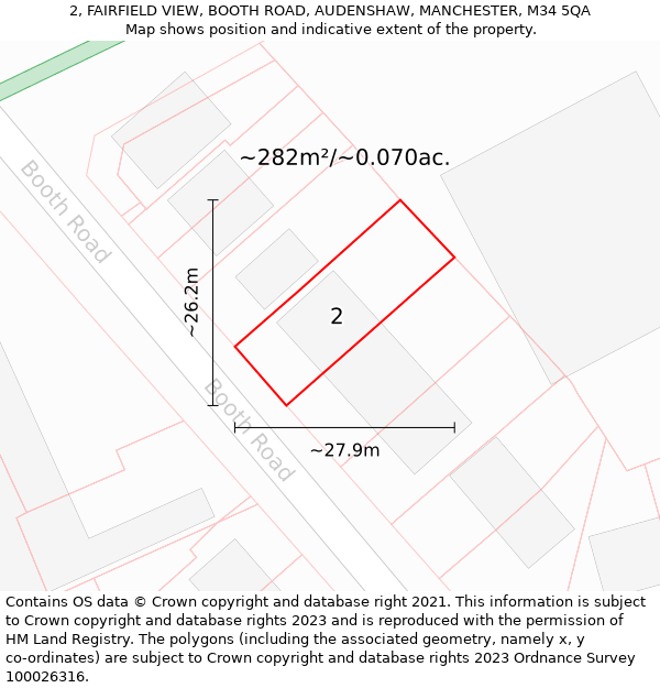 2, FAIRFIELD VIEW, BOOTH ROAD, AUDENSHAW, MANCHESTER, M34 5QA: Plot and title map