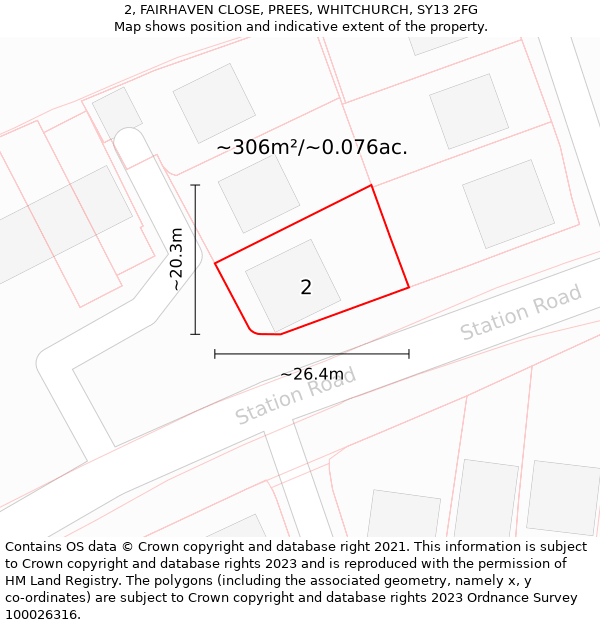 2, FAIRHAVEN CLOSE, PREES, WHITCHURCH, SY13 2FG: Plot and title map