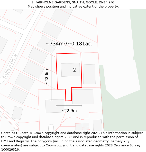 2, FAIRHOLME GARDENS, SNAITH, GOOLE, DN14 9FG: Plot and title map