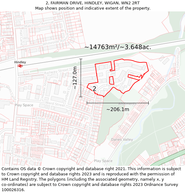 2, FAIRMAN DRIVE, HINDLEY, WIGAN, WN2 2RT: Plot and title map