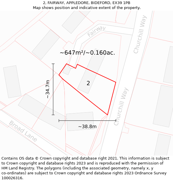 2, FAIRWAY, APPLEDORE, BIDEFORD, EX39 1PB: Plot and title map