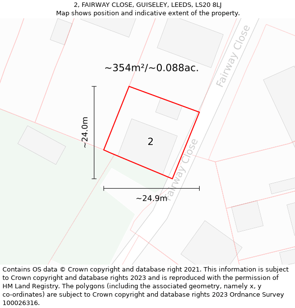 2, FAIRWAY CLOSE, GUISELEY, LEEDS, LS20 8LJ: Plot and title map