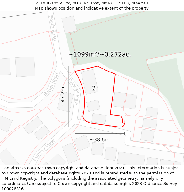 2, FAIRWAY VIEW, AUDENSHAW, MANCHESTER, M34 5YT: Plot and title map