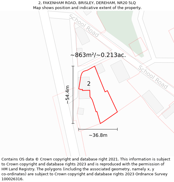 2, FAKENHAM ROAD, BRISLEY, DEREHAM, NR20 5LQ: Plot and title map