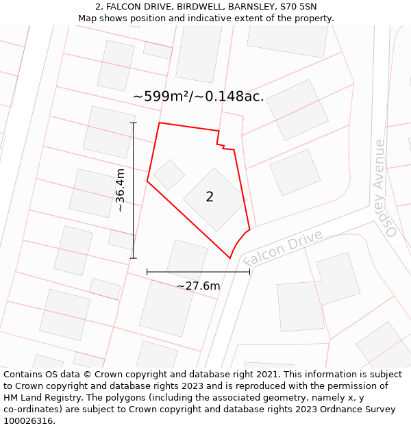 2, FALCON DRIVE, BIRDWELL, BARNSLEY, S70 5SN: Plot and title map