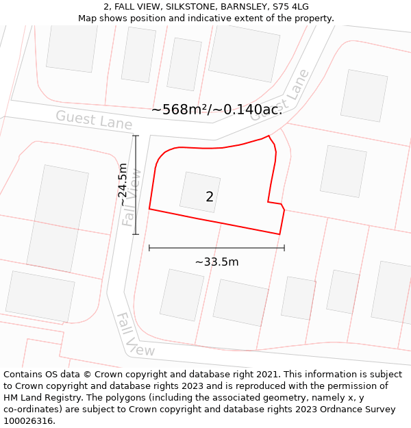 2, FALL VIEW, SILKSTONE, BARNSLEY, S75 4LG: Plot and title map