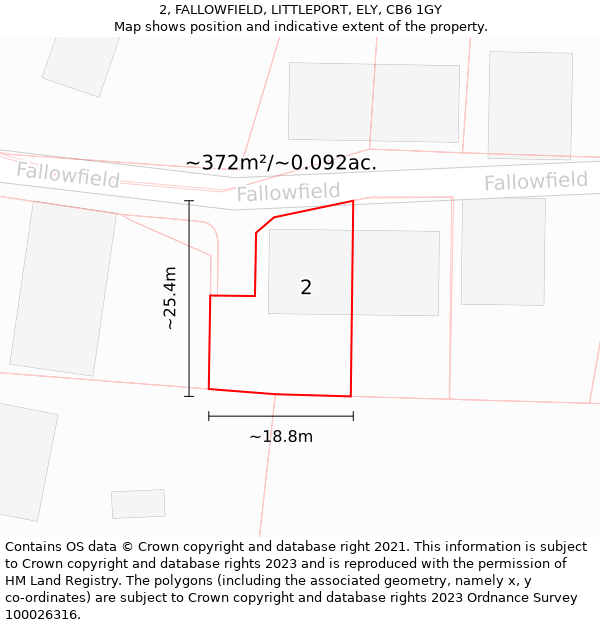 2, FALLOWFIELD, LITTLEPORT, ELY, CB6 1GY: Plot and title map