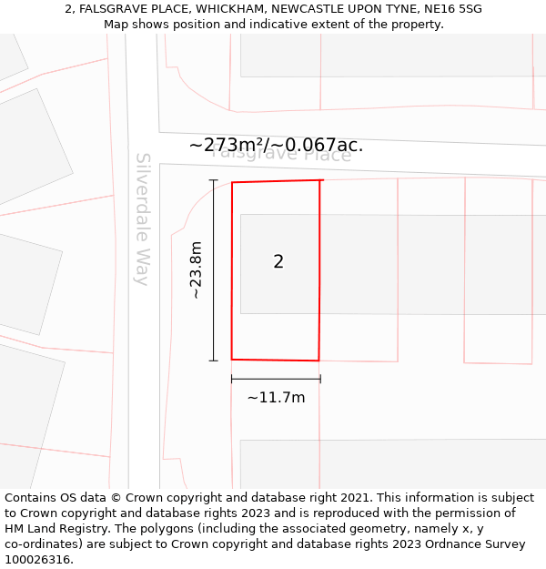 2, FALSGRAVE PLACE, WHICKHAM, NEWCASTLE UPON TYNE, NE16 5SG: Plot and title map