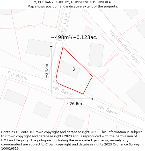 2, FAR BANK, SHELLEY, HUDDERSFIELD, HD8 8LA: Plot and title map