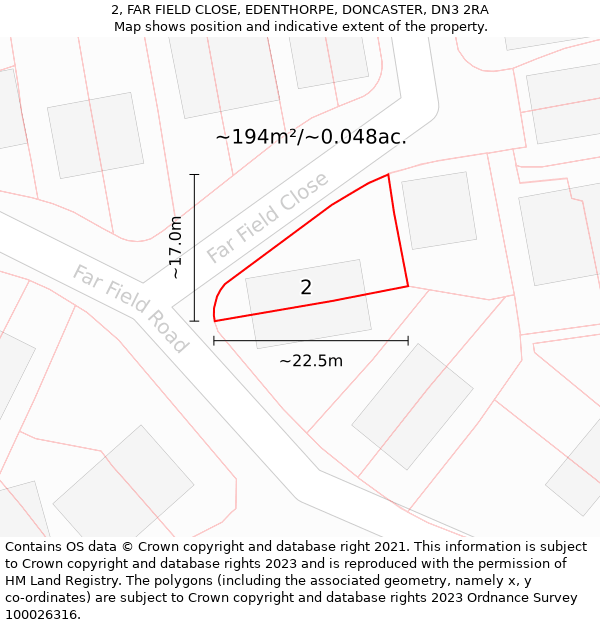 2, FAR FIELD CLOSE, EDENTHORPE, DONCASTER, DN3 2RA: Plot and title map