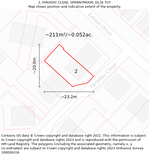 2, FARADAY CLOSE, SPENNYMOOR, DL16 7UY: Plot and title map