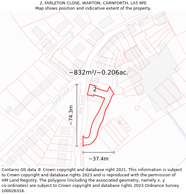 2, FARLETON CLOSE, WARTON, CARNFORTH, LA5 9PE: Plot and title map