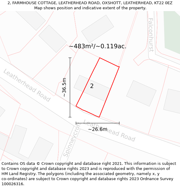 2, FARMHOUSE COTTAGE, LEATHERHEAD ROAD, OXSHOTT, LEATHERHEAD, KT22 0EZ: Plot and title map