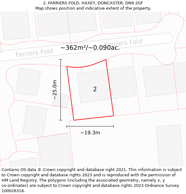 2, FARRIERS FOLD, HAXEY, DONCASTER, DN9 2GF: Plot and title map