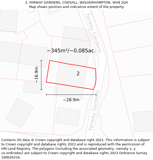 2, FARWAY GARDENS, CODSALL, WOLVERHAMPTON, WV8 2QA: Plot and title map