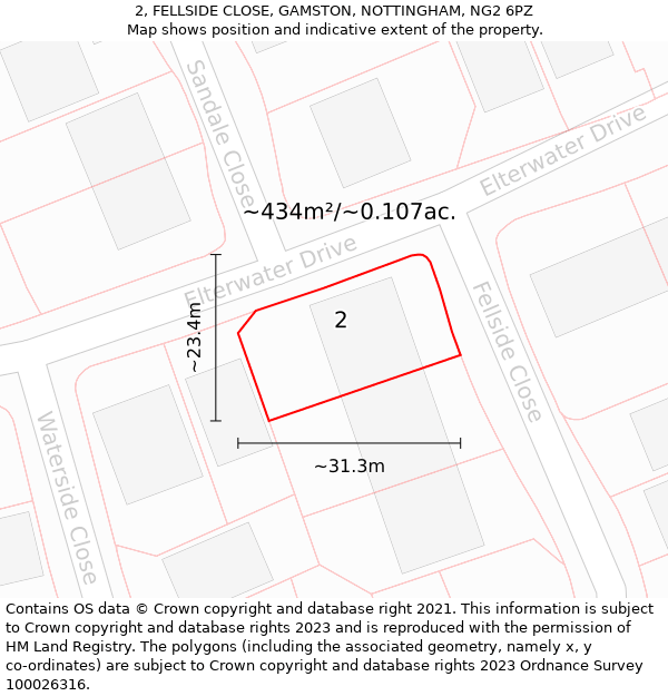 2, FELLSIDE CLOSE, GAMSTON, NOTTINGHAM, NG2 6PZ: Plot and title map