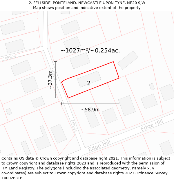 2, FELLSIDE, PONTELAND, NEWCASTLE UPON TYNE, NE20 9JW: Plot and title map