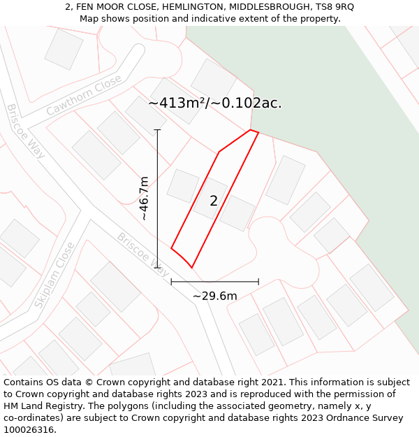 2, FEN MOOR CLOSE, HEMLINGTON, MIDDLESBROUGH, TS8 9RQ: Plot and title map