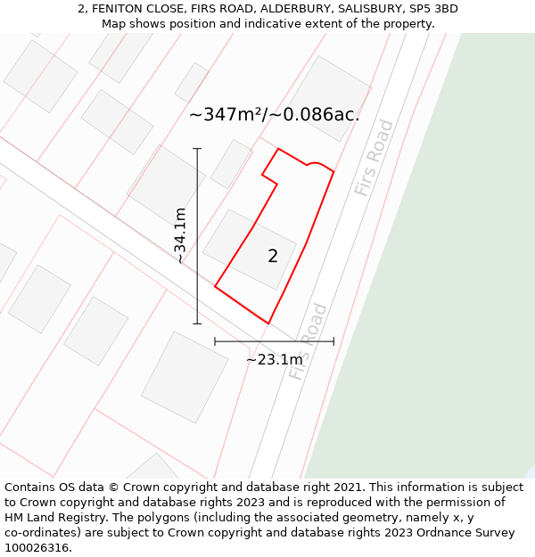 2, FENITON CLOSE, FIRS ROAD, ALDERBURY, SALISBURY, SP5 3BD: Plot and title map