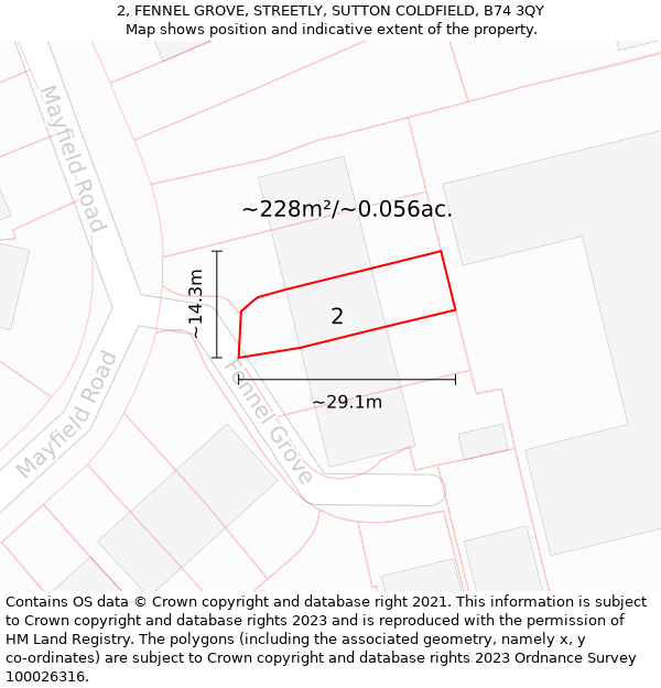 2, FENNEL GROVE, STREETLY, SUTTON COLDFIELD, B74 3QY: Plot and title map