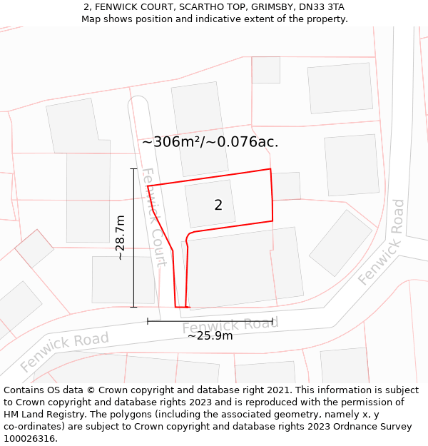 2, FENWICK COURT, SCARTHO TOP, GRIMSBY, DN33 3TA: Plot and title map