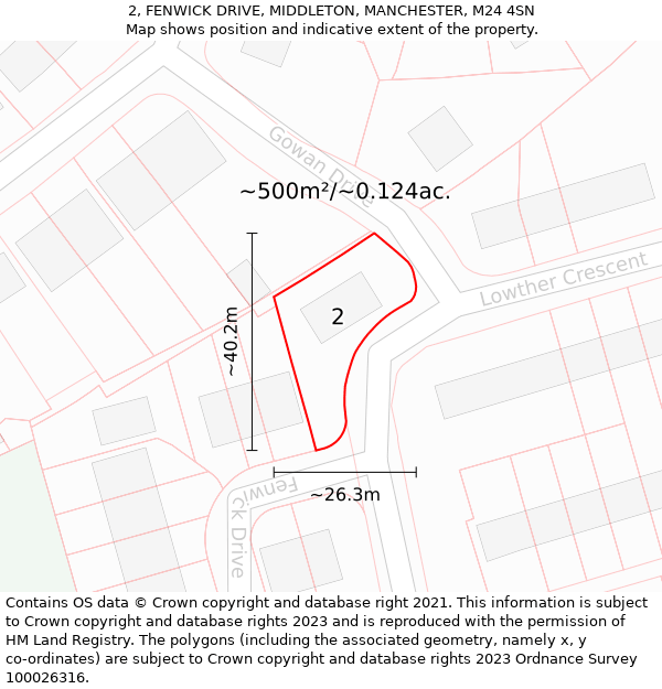 2, FENWICK DRIVE, MIDDLETON, MANCHESTER, M24 4SN: Plot and title map