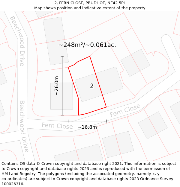 2, FERN CLOSE, PRUDHOE, NE42 5PL: Plot and title map