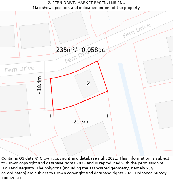 2, FERN DRIVE, MARKET RASEN, LN8 3NU: Plot and title map