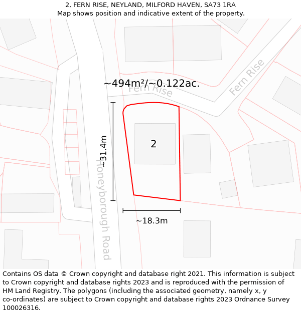 2, FERN RISE, NEYLAND, MILFORD HAVEN, SA73 1RA: Plot and title map