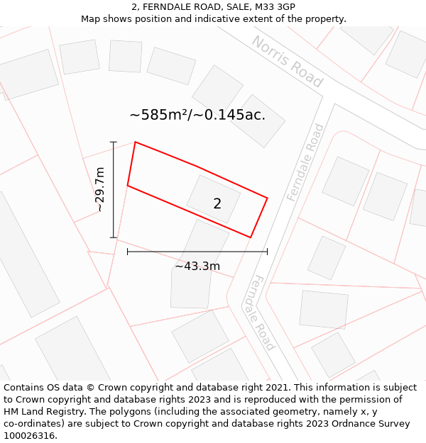 2, FERNDALE ROAD, SALE, M33 3GP: Plot and title map