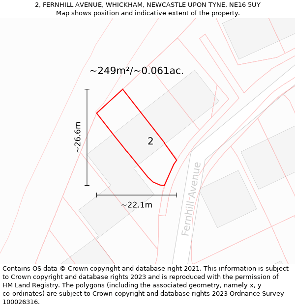 2, FERNHILL AVENUE, WHICKHAM, NEWCASTLE UPON TYNE, NE16 5UY: Plot and title map