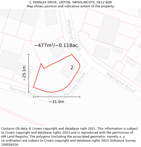 2, FERNLEA DRIVE, LINTON, SWADLINCOTE, DE12 6QR: Plot and title map