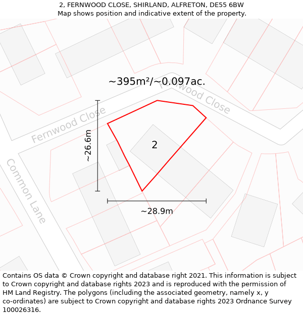 2, FERNWOOD CLOSE, SHIRLAND, ALFRETON, DE55 6BW: Plot and title map