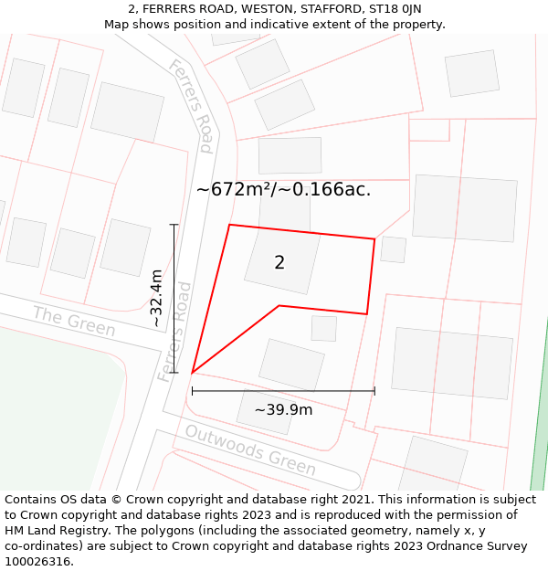 2, FERRERS ROAD, WESTON, STAFFORD, ST18 0JN: Plot and title map