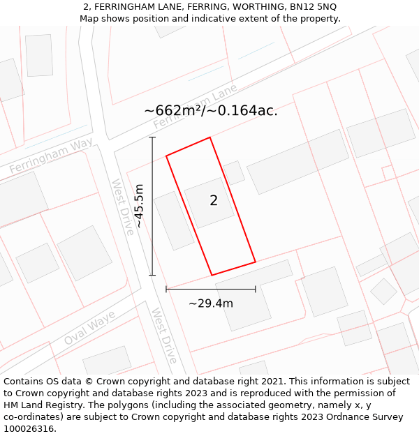 2, FERRINGHAM LANE, FERRING, WORTHING, BN12 5NQ: Plot and title map