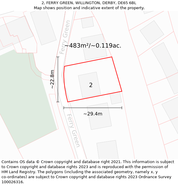 2, FERRY GREEN, WILLINGTON, DERBY, DE65 6BL: Plot and title map