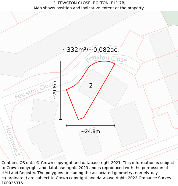 2, FEWSTON CLOSE, BOLTON, BL1 7BJ: Plot and title map