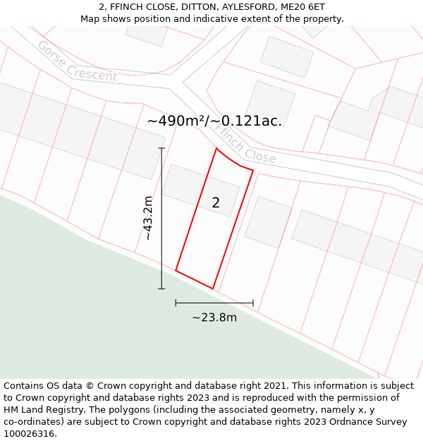 2, FFINCH CLOSE, DITTON, AYLESFORD, ME20 6ET: Plot and title map