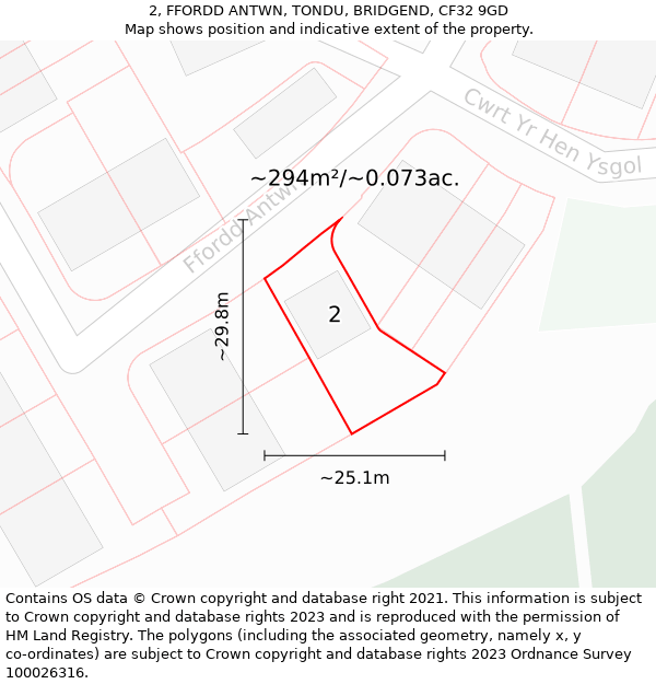 2, FFORDD ANTWN, TONDU, BRIDGEND, CF32 9GD: Plot and title map