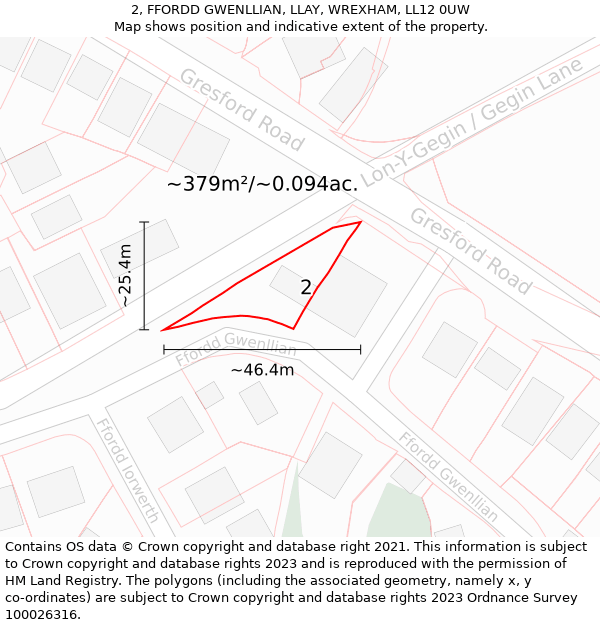 2, FFORDD GWENLLIAN, LLAY, WREXHAM, LL12 0UW: Plot and title map