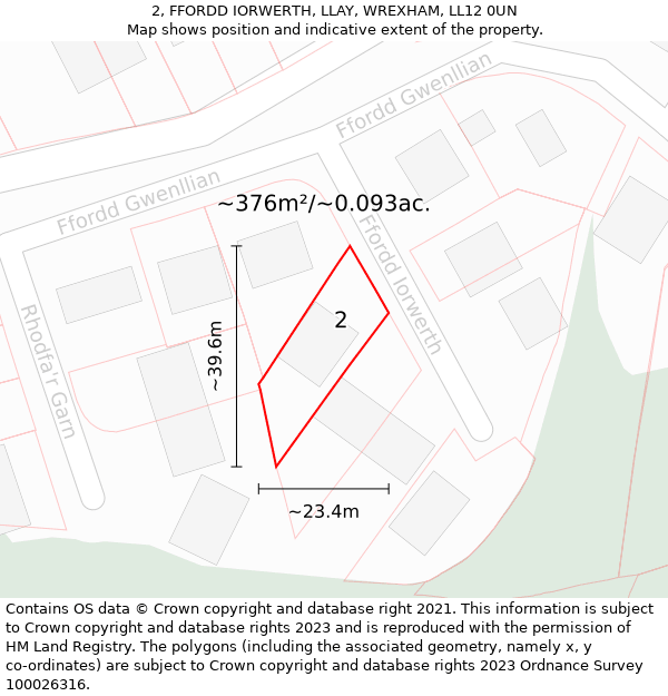 2, FFORDD IORWERTH, LLAY, WREXHAM, LL12 0UN: Plot and title map