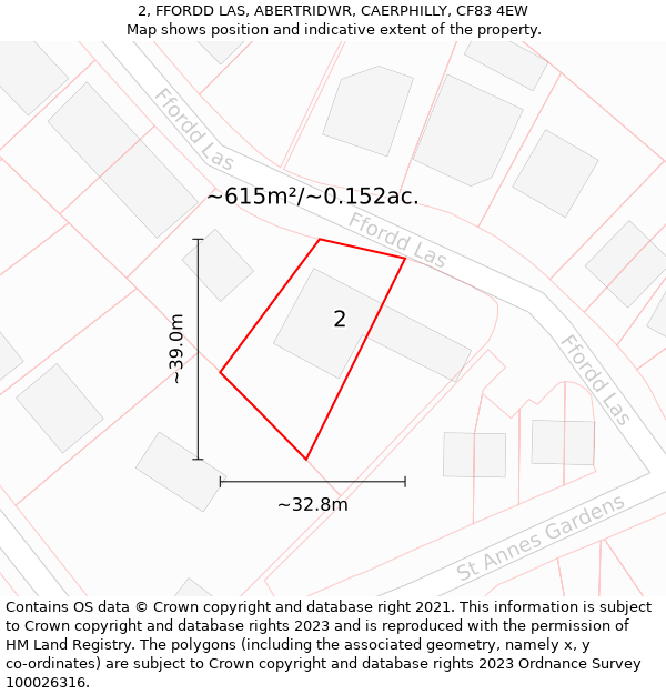 2, FFORDD LAS, ABERTRIDWR, CAERPHILLY, CF83 4EW: Plot and title map